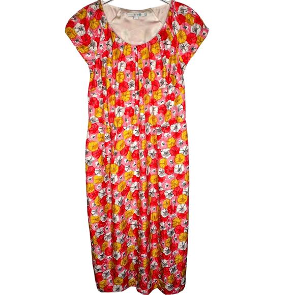 Boden Silk Poppy Floral Midi Sheath Dress Size 12 - Picture 2 of 8